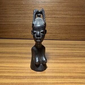 Hand Carved African Ebony Wood Sculpture Female, 2.5 Inches Tall